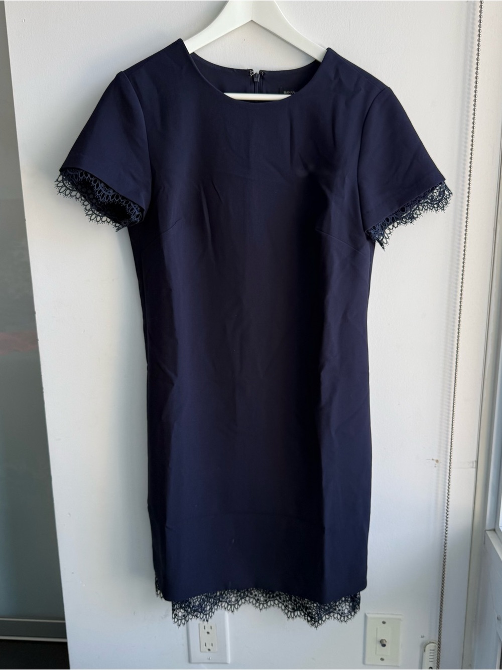 Banana Republic Navy Short Sleeve Mini Dress with Lace Trim